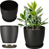 KADAX Pot de fleurs, pot de plantes avec soucoupe, pot de fleurs rond en plastique pour cactus, fougères, pot de fleurs mat pour balcon, maison et terrasse, 12 cm, anthracite