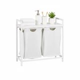 Merkloos Relaxdays Wasmand met 2 vakken - 92 liter - plank - wit-grijs