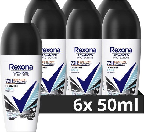 Rexona Advanced Protection Invisible Aqua Anti-Transpirant Roller - 6 x 50ml