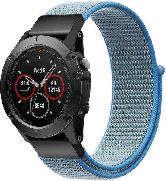 Strap-it Nylon 26mm Quickfit smartwatch bandje - lichtblauw - geschikt voor Garmin Fenix 5x / 6x / 7x / 8 - 51mm / Enduro / Fenix 3 (HR)