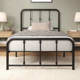 Zinus Florence Bed 90 x 190 cm, metalen lattenrooster met hoofd- en voeteneinde, hoogte 35 cm, bed met metalen latten, eenvoudige montage, opbergruimte onder het bed, zwart