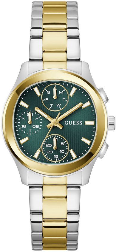 Guess Birdie Quartz Analoog Horloge Zilverkleurig En Goudkleurig Kast Gemaakt Van 100% Roestvrij Staal En Een Armband Van 100% Roestvrij Staal 36 GW1031L2, GW1031L3, GW1031L4, GW1031L6