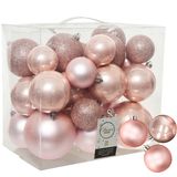 Decoris kerstballen - 38x stuks - lichtroze - 6-8-10 cm - kunststof - kerstboom versiering