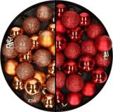Billiet - Vanlaere 40x stuks kleine kunststof kerstballen rood en koper 3 cm