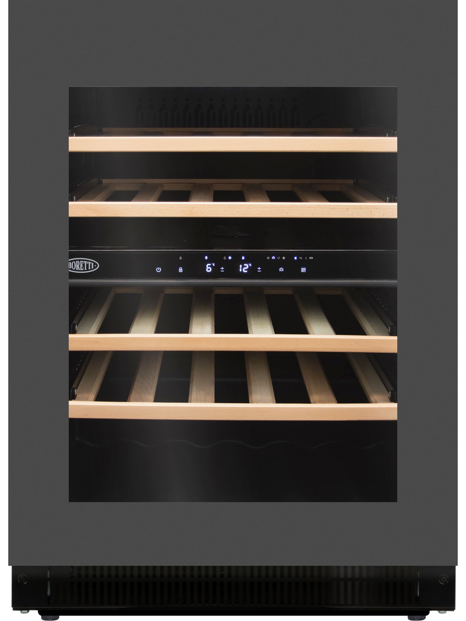 Boretti MLWC82ZGAN Wijnklimaatkast - Inbouw - 28 flessen - 2 temperatuurzones - Antraciet glas