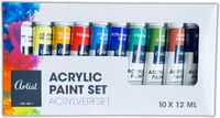 Merkloos Acrylverf tubes in 10 kleuren 12 ml