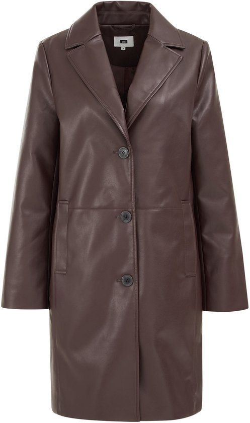 WE Fashion Dames imitatieleren manteljas - Burgundy red - Maat L (40)
