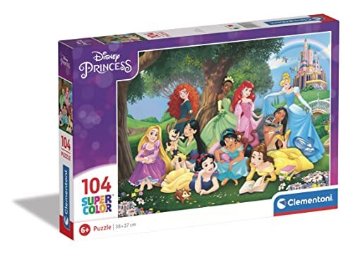 Clementoni - Disney Princess Supercolor Princess-104 stuks kinderen 6 jaar, puzzel cartoons Made in Italy, meerkleurig, 25743