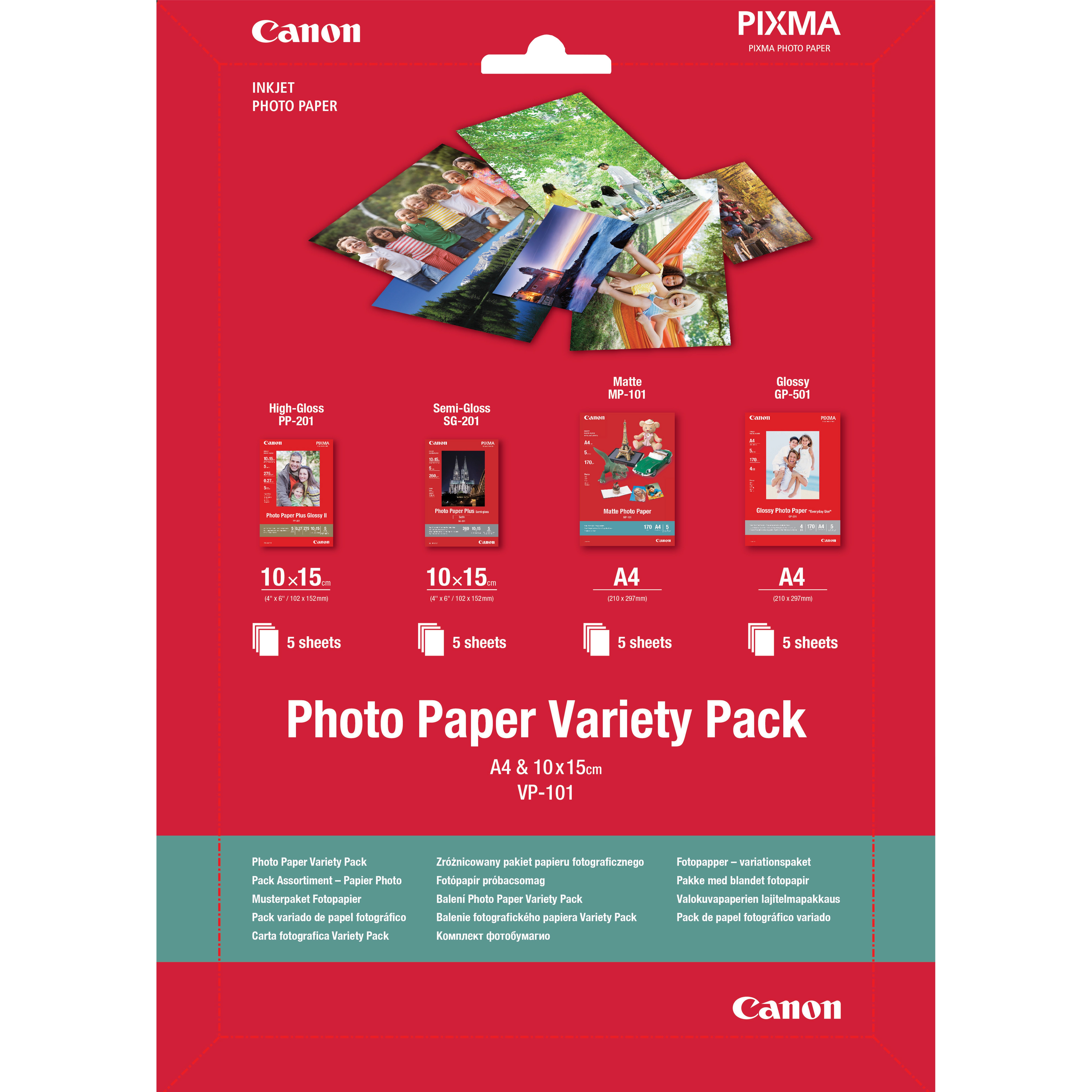 Canon Photo Paper Variety Pack - A4 - 20 Sheets - 0775B079