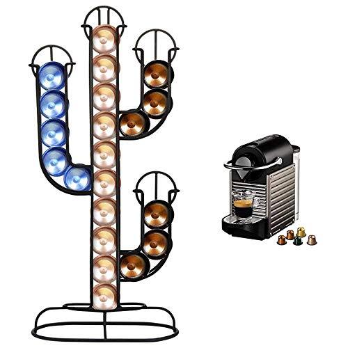 BAKAJI Capsulehouder koffiecapsulehouder vorm cactus dispenser standaard van metaal 40 zits kleur zwart formaat 42 x 10 x 19,5 cm modern design