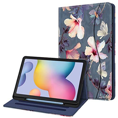 Fintie Case voor Samsung Galaxy Tab S6 Lite 10.4 Inch Tablet 2020 Release Model SM-P610 (Wi-Fi) SM-P615 (LTE) - Multi-Angle View Folio Stand Cover met Pocket, (Z-Bloeiende Hibiscus)