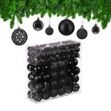 Relaxdays kerstballen - set van 150 - mat - glanzend - glitters - plastic - ∅ 3, 4, 6 cm - zwart
