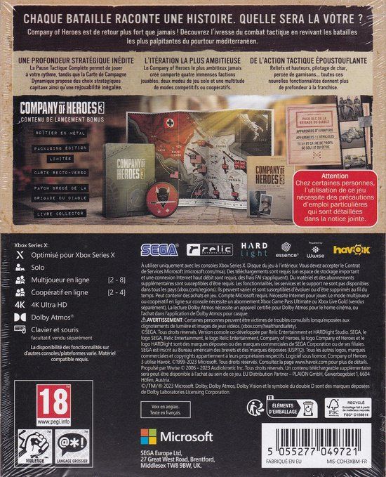 Sega Company Of Heroes 3 Console Edition Launch Edition Metal Case FR Xbox Series X