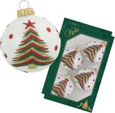 Krebs Kerstballen - 16 stuks - Wit met Kerstboom - Glas - 7 cm