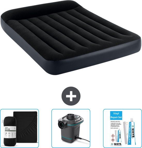 Intex Luchtbed - Twijfelaar - 137 x 191 x 25 cm - Donkerblauw - Inclusief Hoeslaken - Pomp en Reparatieset