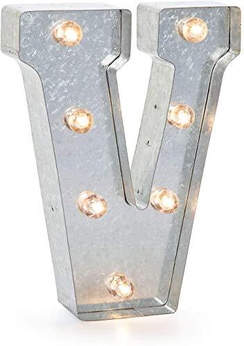 Darice LED metalen letter V, metaal, zilver, 25,5 x 19 x 5 cm