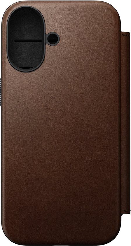 Nomad Modern Lederen Folio iPhone 17 – Gerecycled Aluminium Knoppen – Camera Bedieningsknop – Ecco Leder - Bruin
