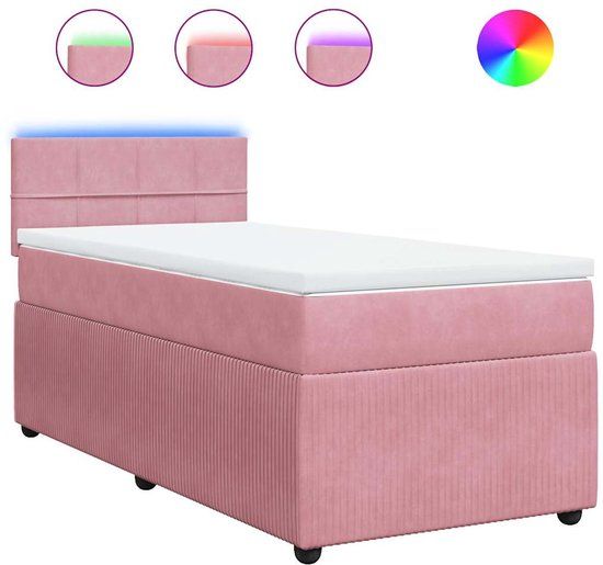 vidaXL Boxspring met matras fluweel roze 100x200 cm