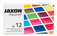 Honsell 89912 Jaxon Aquarelverf, fijne kunstenaars-aquarelverf in set, 12 halve napjes, heldere intense kleuren, hoogwaardige kunstenaarspigmenten, kleurrijk