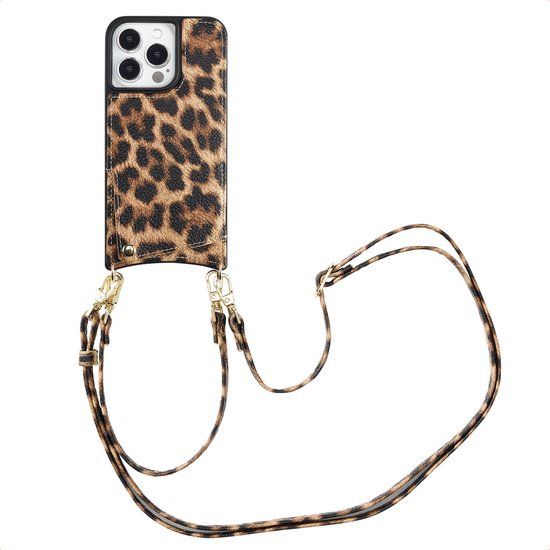 Selencia Hoesje - Geschikt voor Apple iPhone 13 Pro - Backcover met koord en pashouder - Leopard