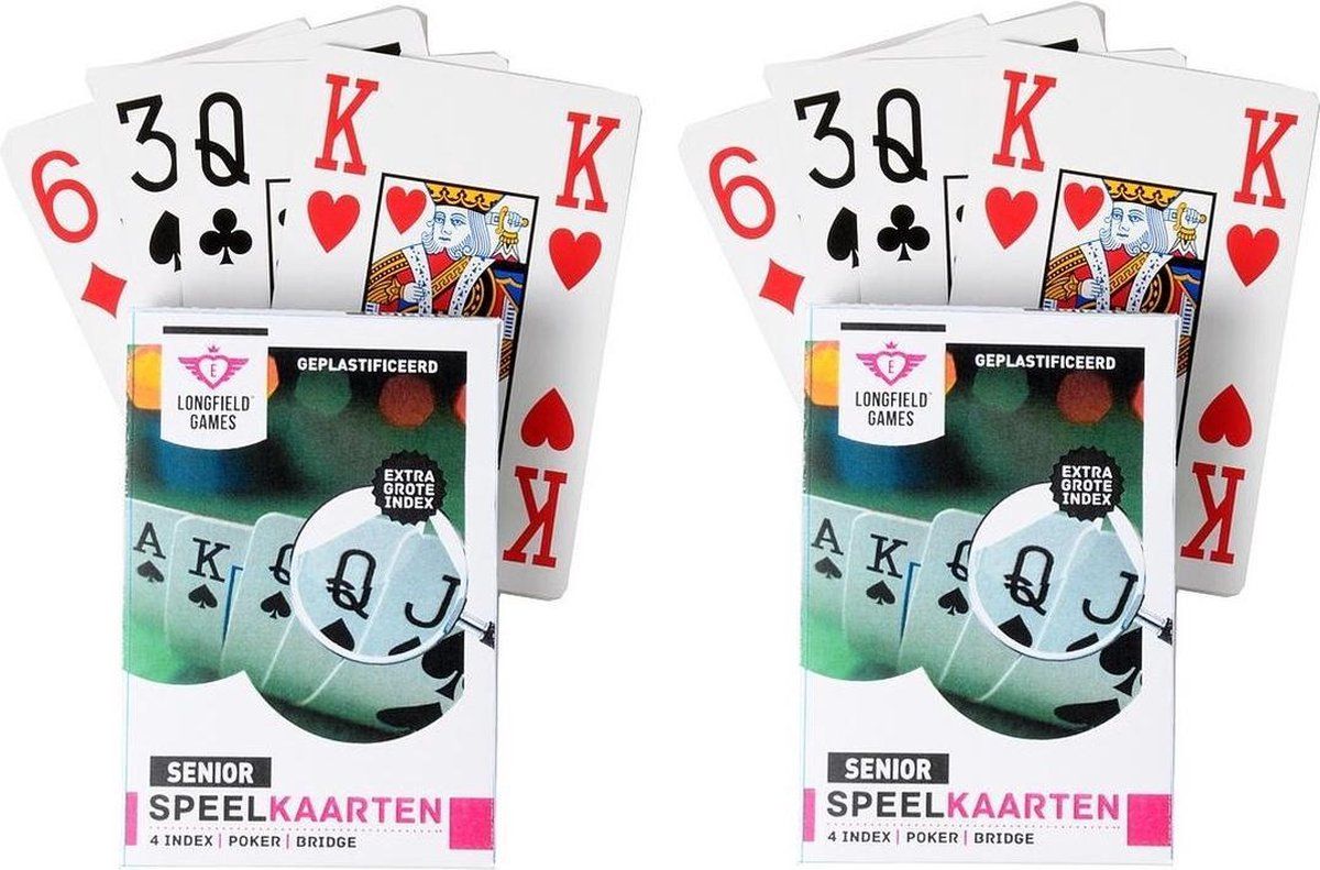 Longfield Senioren Speelkaarten - Poker/Bridge/Kaartspel met Grote Cijfers/Letters