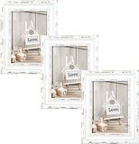 Zep 3x stuks houten fotolijst vintage wit met metalen ophangketting geschikt voor een foto van 13 x 18 cm