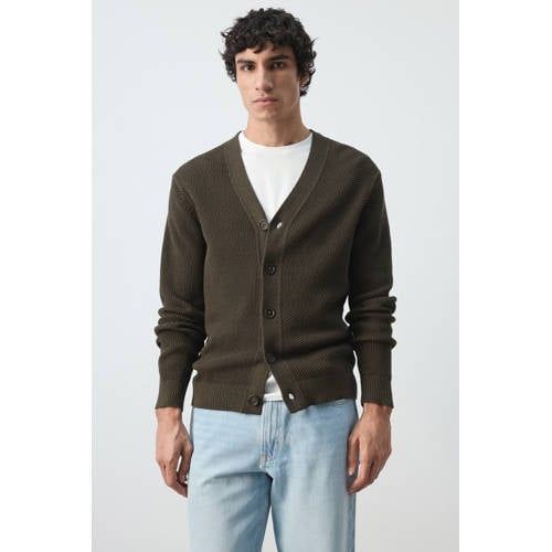 Mango Man vest gebreid donkerbruin