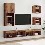 vidaXL TV-meubels voor aan de muur, met LED-verlichting, 5 stuks, oud hout, 100 x 30 x 30 cm