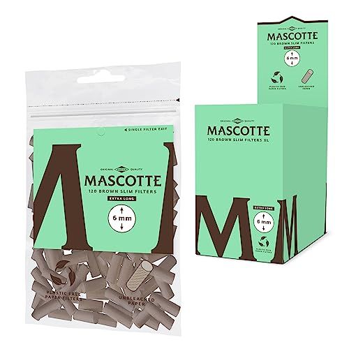 Mascotte X-LONG Brown Paper Filters 120 x 20 zakjes | 6 mm papieren filters | Extra lange plastic filter met zelfklevend oppervlak | Hersluitbaar gemaakt van gerecycled plastic | 2400 filtertips