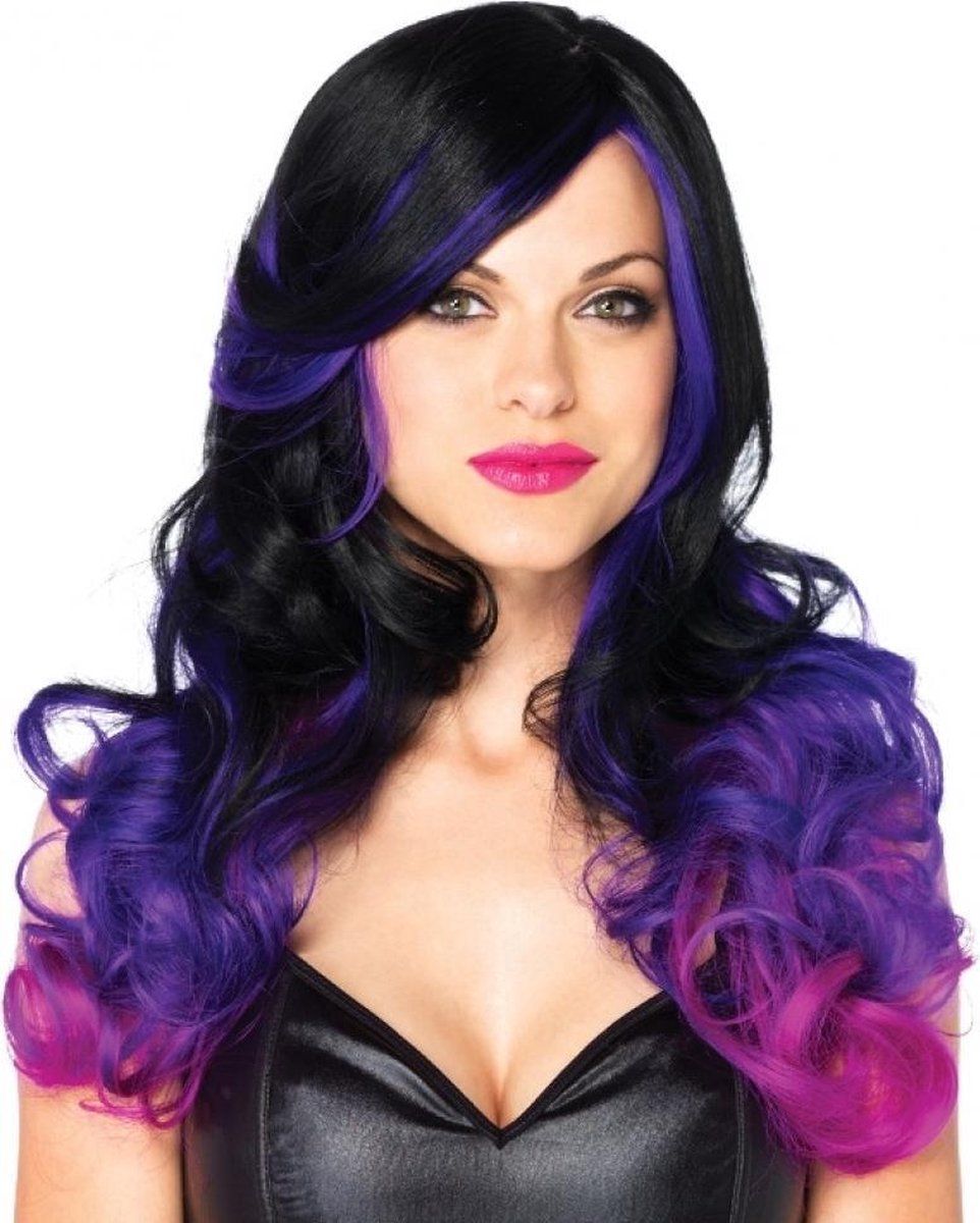 Leg Avenue Allure Multi Color Long Wavy Women's Wig Black/Purple