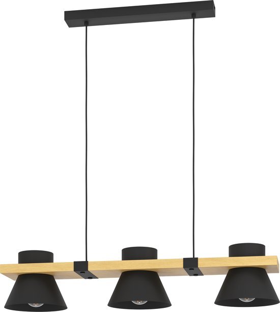 EGLO Maccles Hanglamp - E27 - 78 cm - Zwart/Bruin - Staal/Hout