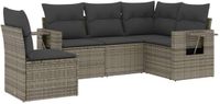 vidaXL 5-delige tuinbankset met kussens grijs polyrattan