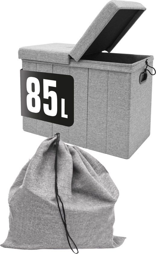 DuneDesign 85 L Wasmand met Bankje - Grijs - Opvouwbaar