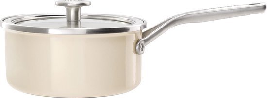 KitchenAid Steel Core Enamel Steelpan met deksel - Ø 18 cm / 2.0L - Inductie - Almond Cream