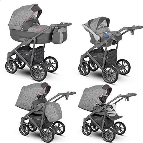 Lux4Kids Kinderwagen 2in1 3in1 Isofix Autostoel 12 Kleuren Gratis Accessoires OVE Grijs Rood VEO-5 2in1 Zonder Babyzitje