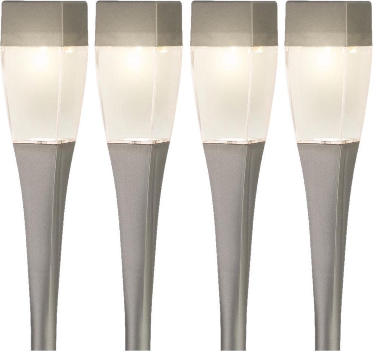 Lumineo Set van 8x stuks solar tuinlamp/prikspot zilver op zonne-energie 26 cm - Prikspots tuinverlichting