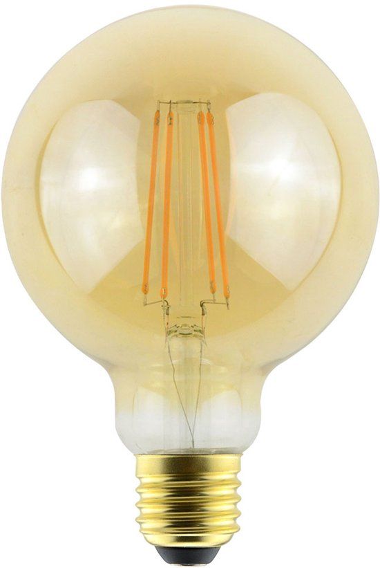 HOFTRONIC LED Filament lamp E27 - 9 Watt 950 Lumen - G95 Vorm - 2200K Warmwit licht - Dimbaar - Amber glas