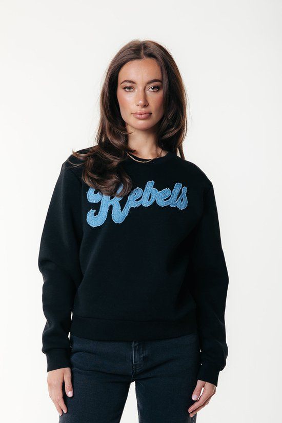 Colourful Rebel Denim Patch Relaxed Sweat Dames Zwart