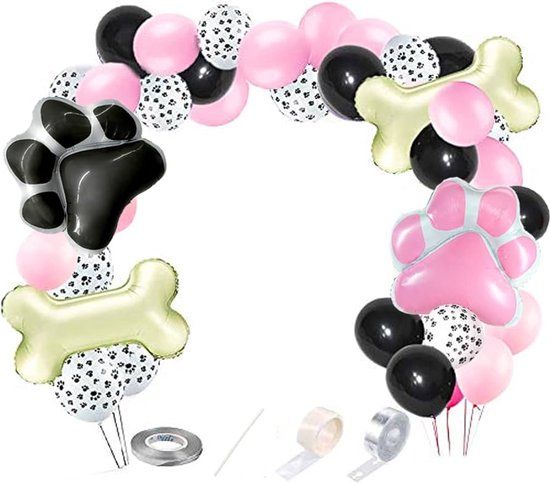 4thePerfectParty 43-delige Honden Ballonnen Slinger Set - Roze Zwart Wit - Themafeest