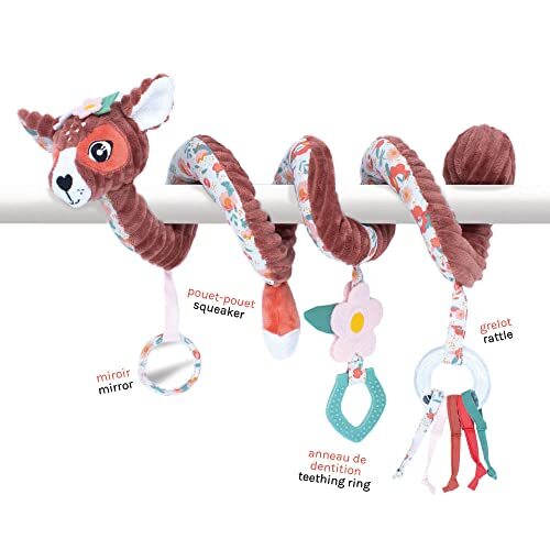 Les Déglingos Elimélos la Biche) Activiteitsspiraal voor baby's, speelgoed voor kinderen, ultrazachte stof, pluche dier, speels, speelgoed voor kinderen, geschikt vanaf de geboorte, 15 cm