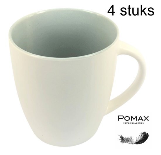 Pomax - Porseleinen - Beker - Danois - Wit/Grijs - 4 stuks - 350ml - 8 8 X 10 CM - MoK