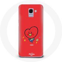 Maniacase Hoesje voor Samsung Galaxy A8 2018 BTS Bangtan Boys BT21 TATA V Rode Achtergrond