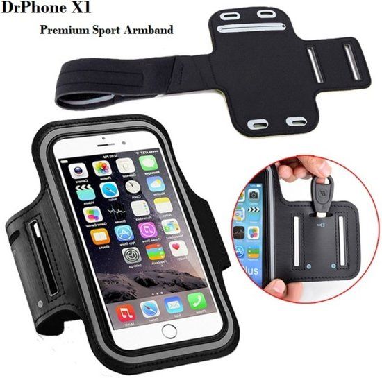 Drphone X1 - Reflecterende Sportarmband - Premium Hardloop Band voor elke Sport - Waterafstotend - Comfortabel - Verstelbaar - Oordoppen aansluiting - Geschikt voor de Samsung Galaxy S5 / S5 Plus / S5 Neo / S6 / S6 Edge / S7 / S7 Edge modellen Zwart