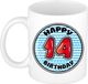 Bellatio Decorations Verjaardag cadeau mok - 14 jaar - blauw - gestreept - 300 ml - keramiek
