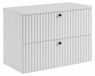 3xE living Meuble de salle de bain Suspendu sous lavabo 80 cm, 2 tiroirs, Blanc + Plateau Blanc, Poignées noires, 80 x 44,4 x 58,6 cm