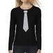 Bellatio Decorations Zwart long sleeve t-shirt zwart met zilveren glitter stropdas bedrukking dames M