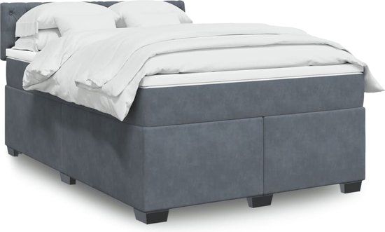 vidaXL Boxspring met matras fluweel donkergrijs 140x200 cm