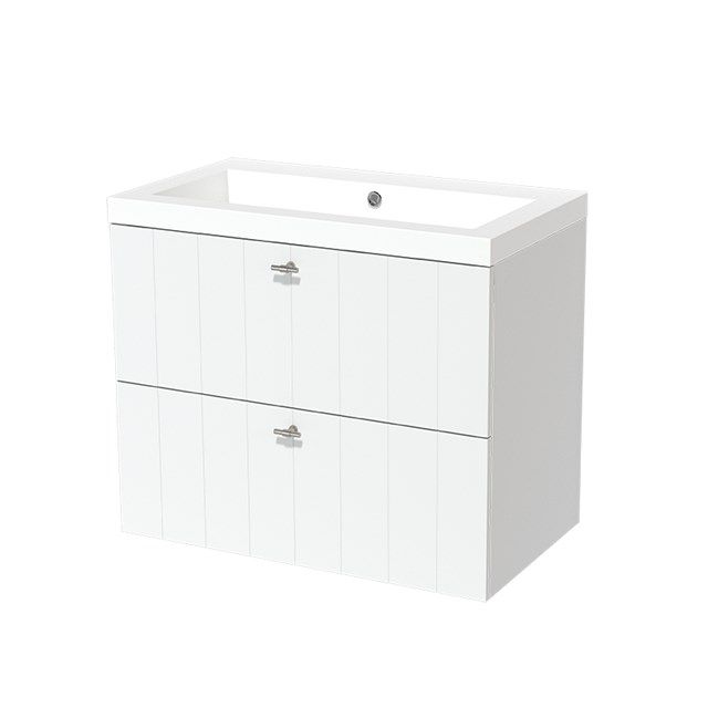 Maxaro Badkamermeubel 80cm Modulo Mat Wit 2 Lades Lamel Wastafel Mineraalmarmer