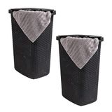 Mind Reader Basket Collection, slanke wasmand, inhoud 60 liter, uitgesneden handgrepen, scharnierdeksel, geventileerd, set van 2, zwart