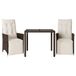 Ensemble de bistro 3 pièces avec coussins poly rotin marron